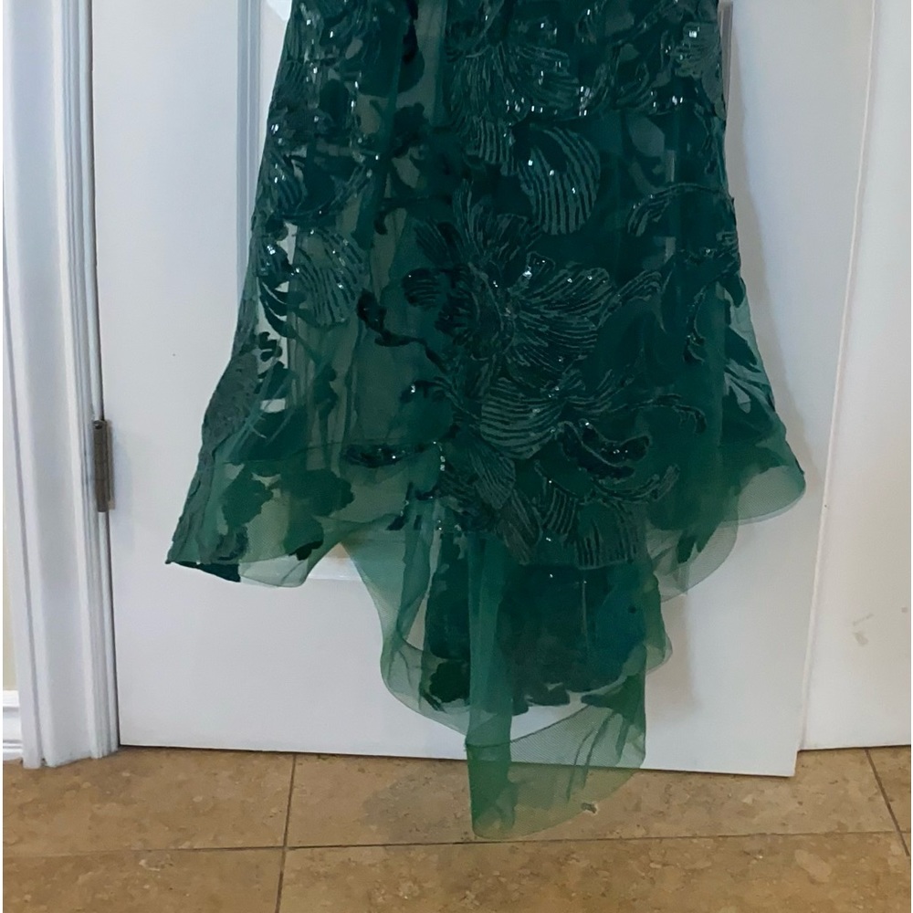 Emerald Green Lace Appliqué Evening Gown - Picture 4 of 6